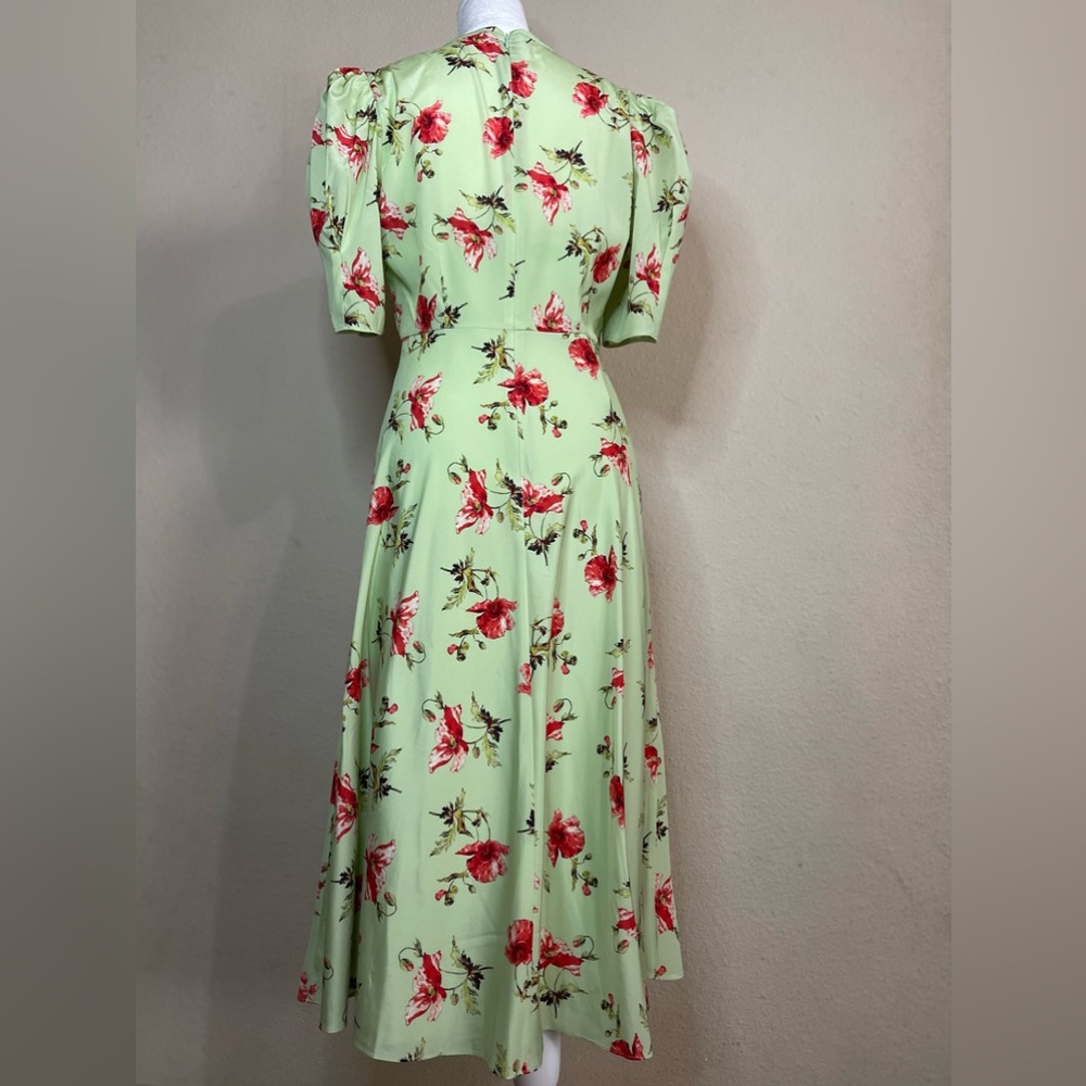 LK BENNETT Gabbi Green And Pink‎ Giant Poppy Print Stretch Silk Fairy Dress - Picture 4 of 16